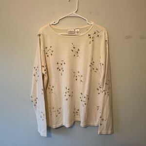 Villager Cream Floral Long Sleeve Knit Top, Size Large Women’s